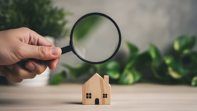 Wooden house under magnifying glass home inspection and real estate concept - Powered by Adobe