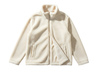 Cozy cream colored sherpa fleece zipup jacket for men or women isolated on transparent background
