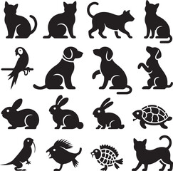 Collection of animal icons in simple black silhouettes design vector illustration