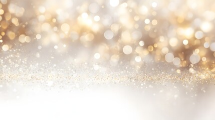 Gold glitter confetti on a white background. Festive abstract background. Gold glitter luxury sparkling confetti. Golden glitter background with bokeh defocused lights