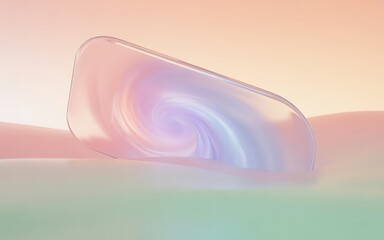 Abstract translucent shape with pastel swirl on soft gradient
