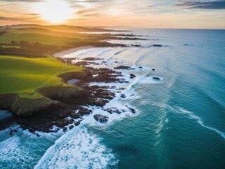 Aerial View of Rocky Green Coastline