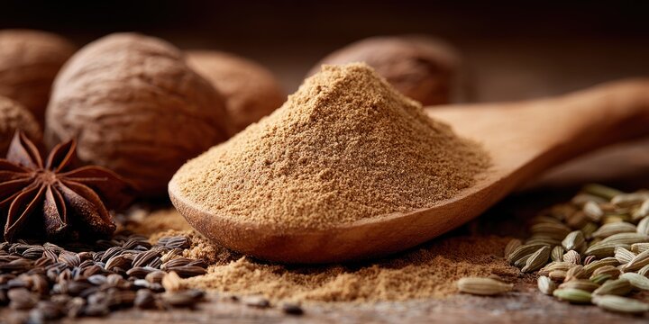 Spice pile preparation kitchen counter food photography rustic setting close-up view culinary artistry with natural ingredients