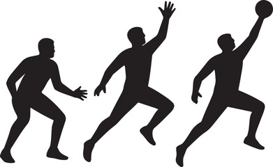 Silhouettes of basketball player in action sequence on white background