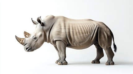 Obraz premium Majestic rhinoceros isolated on white background, wildlife animal portrait, african safari mammal