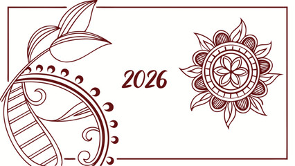 Illustration featuring floral elements and the year 2026 within a rectangular border design element