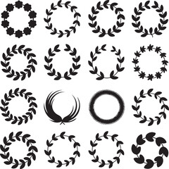 Obraz premium Collection of sixteen diverse botanical wreaths and frames in minimalist style