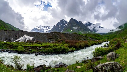 High angle view of river flowing between mountains