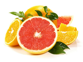 Citrus Fruits with Leaves on white Background