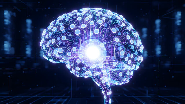 Digital brain illustration with glowing circuits and neural connections