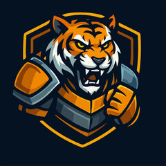Armored Tiger Warrior Shield Esport Mascot Logo Illustration
