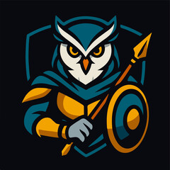 Owl Archer Warrior Esport Mascot With Bow And Shield Illustration