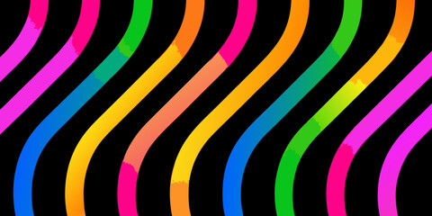 Colorful curved lines on black background abstract rainbow pattern