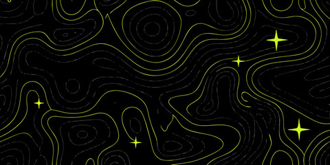 Abstract topographic map with stars on black background