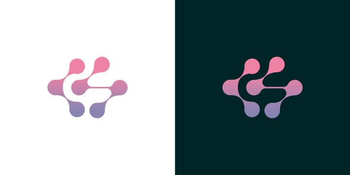 Geometric Tech Logo Design with Interconnected Dots in Pink and Purple Gradients