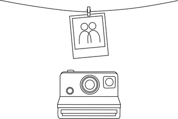 Polaroid camera couple photo hanging line