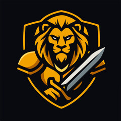 Lion Sword Warrior Esport Mascot Shield Logo Illustration