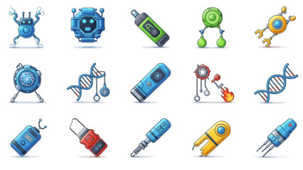 Collection of Futuristic Science and Technology Icons for Design Projects.