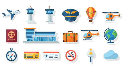 Airport and Travel Icon Set - Aviation and Tourism Elements.