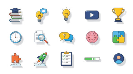 Educational Icons Set - Knowledge, Ideas, and Learning Concepts.