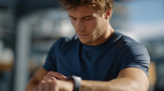 A heart rate variability indicator on a fitness device, pulsating rhythmically as an athlete checks recovery metrics after training — sports science, biometric monitoring, and performance