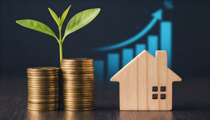 pile of coins increases, saving to buy a house, investment concept