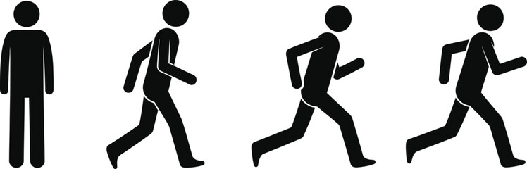 Stick figure animation sequence showing a person walking and running