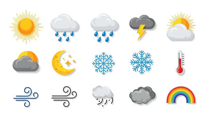 Weather Icons Set - Sun, Rain, Storm, Snow, Wind, Rainbow.
