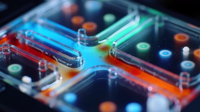 Fluid dynamics background with colorful liquids flowing in channels