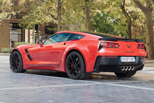 San Sebastian, Spain-September 20, 2025: 2017 Chevrolet Corvette (C7) Grand Sport (Z15), rear view