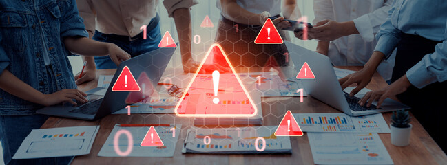 Concept of a critical security warning and system error. This alert signifies a significant...