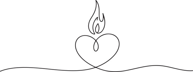Burning fire candle continuous one line drawing 