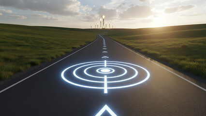 Road with target symbol signifies strategic planning and milestone achievement 86827789 1