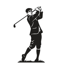 ⛳ Vintage Silhouette of Golfer in Mid-Swing Stance