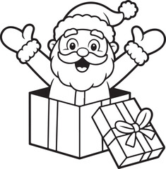 Outlined santa jumps from gift box
