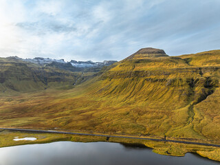 Aerial view around Kirkjufell Mountain - Grundarfjörður - Iceland