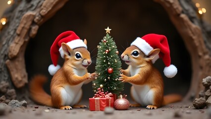 natale nel bosco: scoiattoli che si preparano alle feste