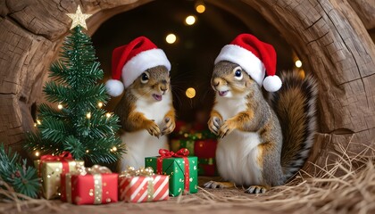 natale nel bosco: scoiattoli che si preparano alle feste