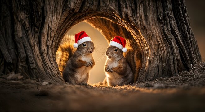 natale nel bosco: scoiattoli che si preparano alle feste - Powered by Adobe