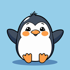 Obraz premium Adorable Cartoon Penguin with Big Eyes and Orange Feet on Light Blue Background
