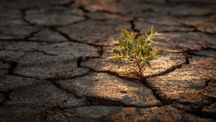 Resilient Plant Growing Through Cracked Earth - A Symbol of Hope.