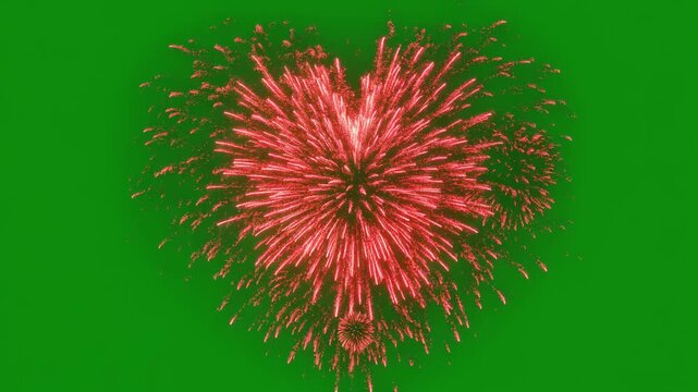 Explosion of red fireworks in a heart shape, symbolizing love and romance, perfect for proposals and engagements, with a transparent background for easy use