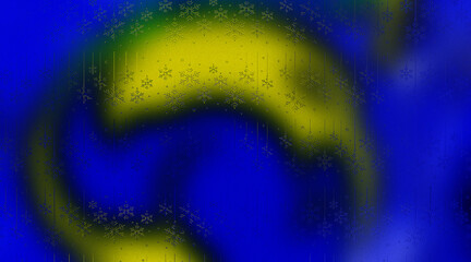 Abstract Dynamic Swirl Background, Electric Yellow and Royal Blue Vortex with Sparkling Snow Particle Overlay Texture