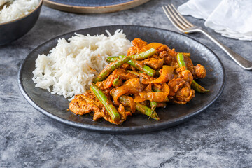 Pork and green beans masala with basmati rice