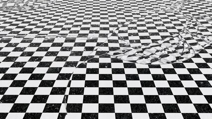 Naklejka premium Black and white checkered floor abstract background