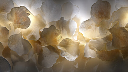 Abstract floral pattern with soft, luminous colors and organic shapes.