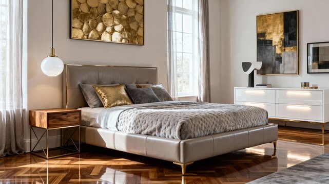 Modern Bedroom Luxury Warm Aesthetic Interior Design AI
