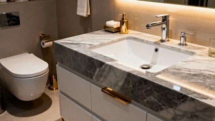 Modern Bathroom Marble Vanity Luxury Interior Design AI
