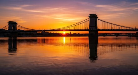 Obraz premium Spectacular sunset over the Sz?chenyi Chain Bridge in Budapest Hungary
