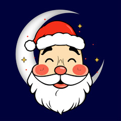 santa's dreamy crescent: a whimsical holiday night scene featuring a jolly santa face nestled within a crescent moon.